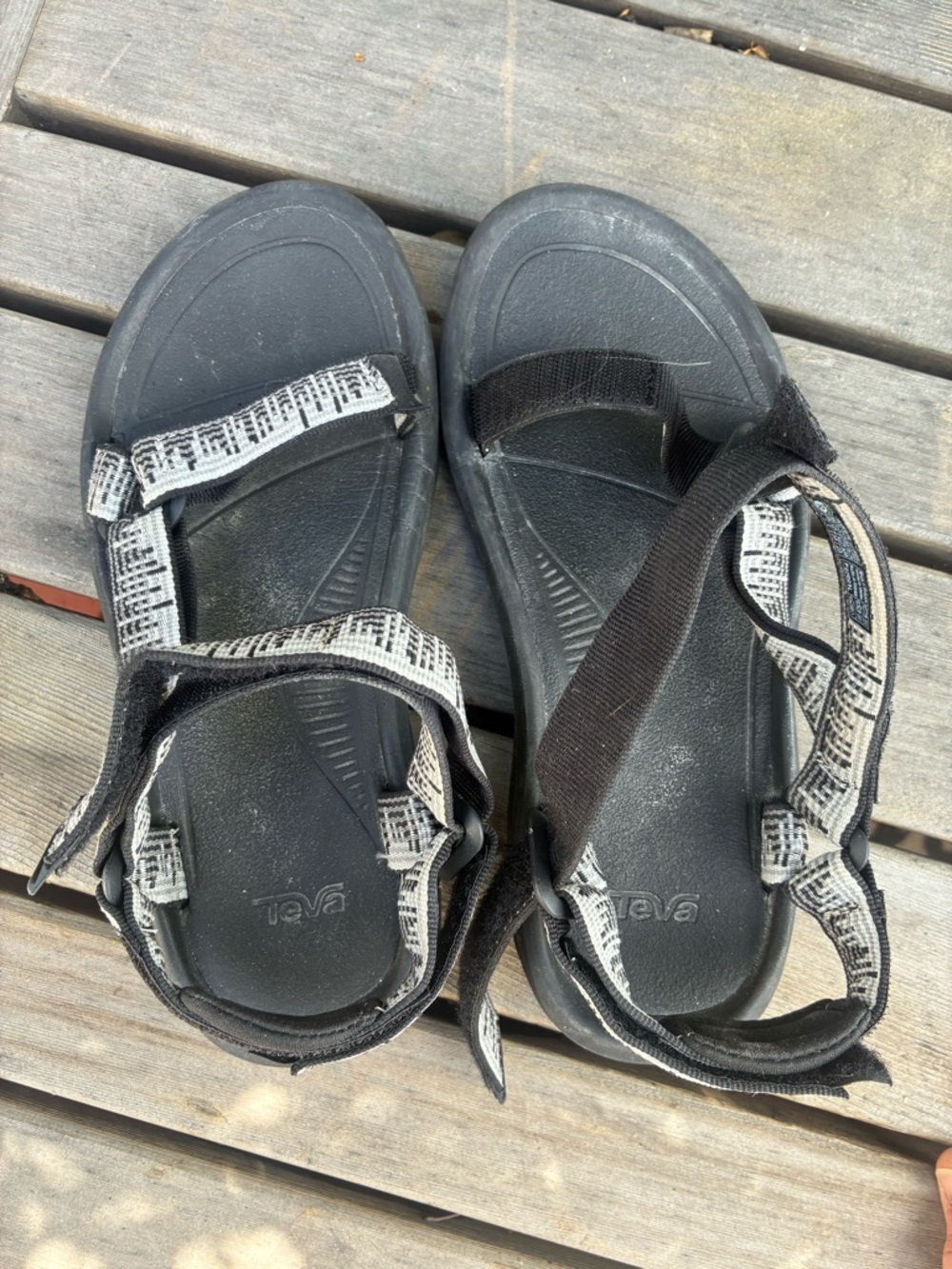 Teva Black Sandals with White Patterned Straps